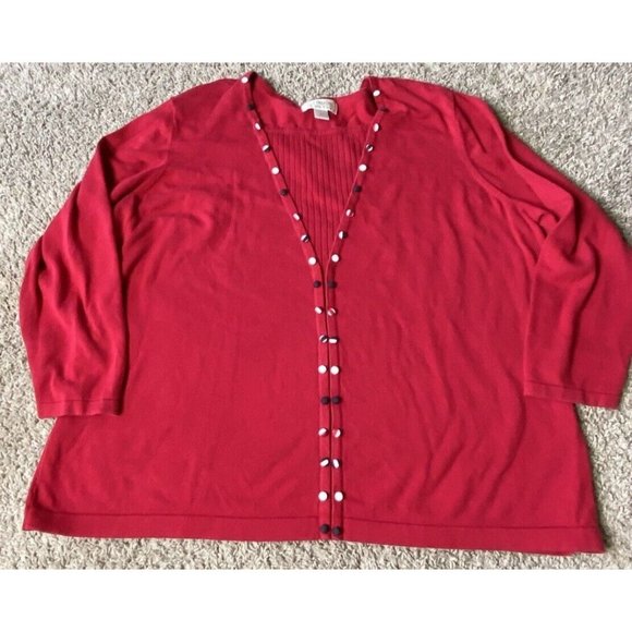 CJ Banks Women Size 3X Red Sweater Button Detail Cotton Lightweight Casual - Picture 13 of 14